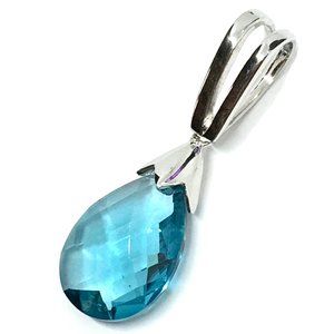 Topaz Blue Pendant Sterling Silver for Omega Style